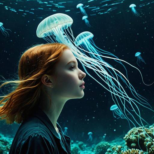 Side Profile of Woman with Bioluminescent Jellyfish