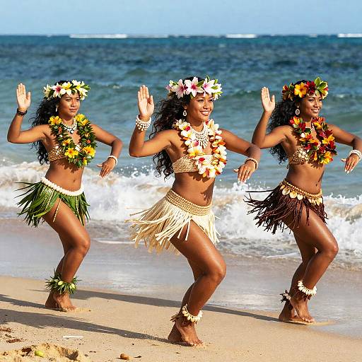 Polynesian Women Dancing on Beach
