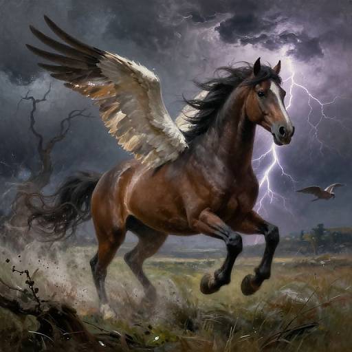 Majestic Winged Horse in Storm