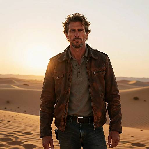 Rugged Man in Desert Sunset