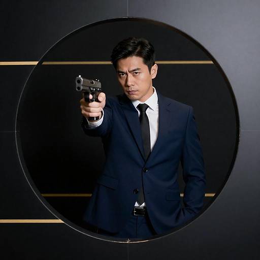 Serious Man Aiming Gun in Tunnel