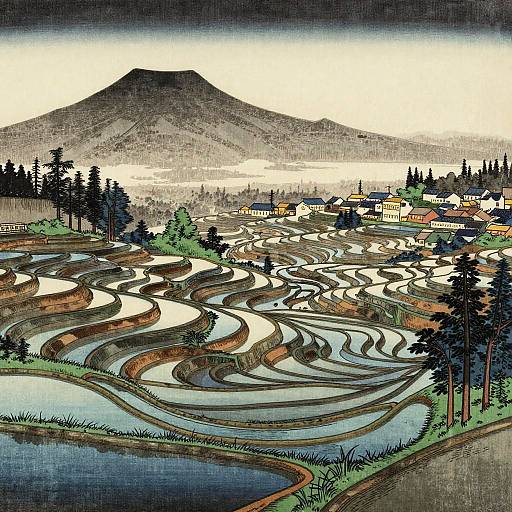 O'Keeffe Inspired Terraced Rice Fields Ukiyo-e