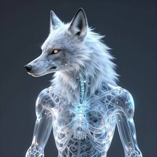 Cyberpunk Werewolf with Transparent Skeleton