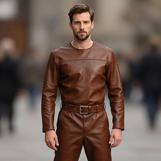 Realistic Brown Leather Costume Male