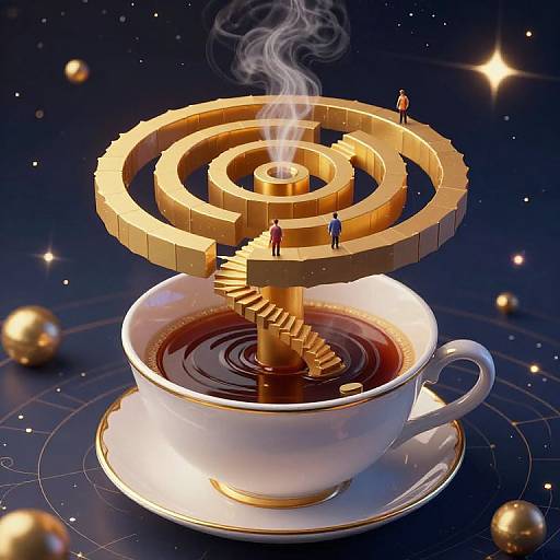 Surreal Golden Staircase in Teacup