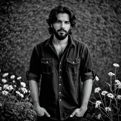 Man in Dark Casual Shirt with Scruffy Beard