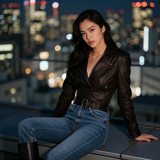 Confident Woman on Tokyo Rooftop
