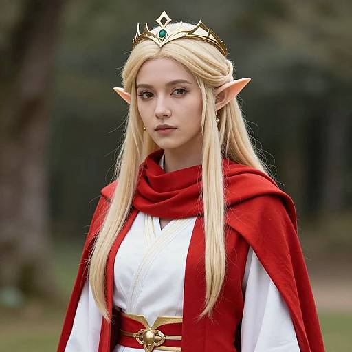 Blonde Elf Queen in Red Robe