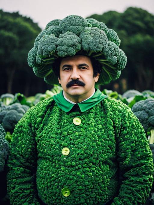 Humorous Portrait of Broccoli Costume Man