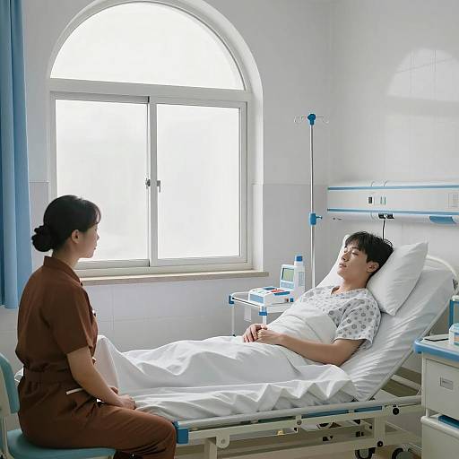 Serene Hospital Room with Patient and Nurse