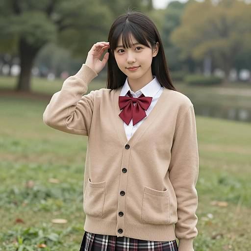 Asian Woman in School Uniform in Park