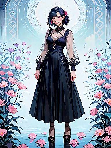 Dark Fantasy Woman in Elegant Black Dress