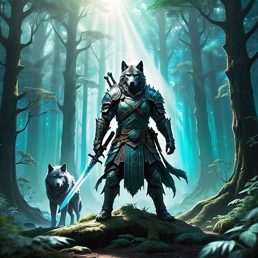 Lone Warrior Confronts Giant Wolf