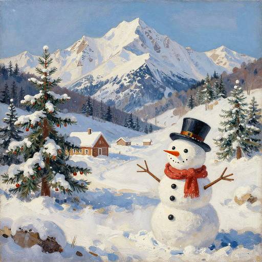 Christmas Snowy Mountains Painting