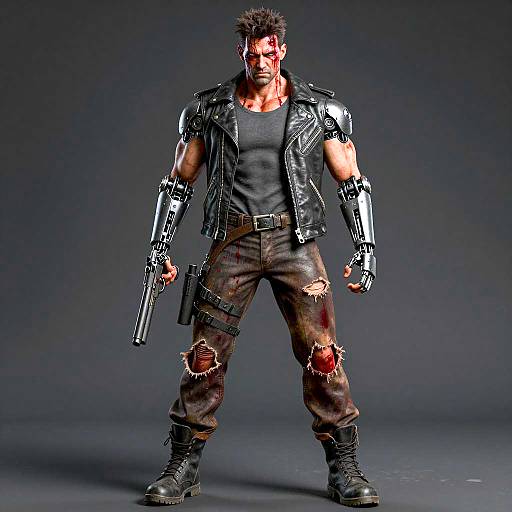 Cybernetic Warrior in Gritty Urban Setting