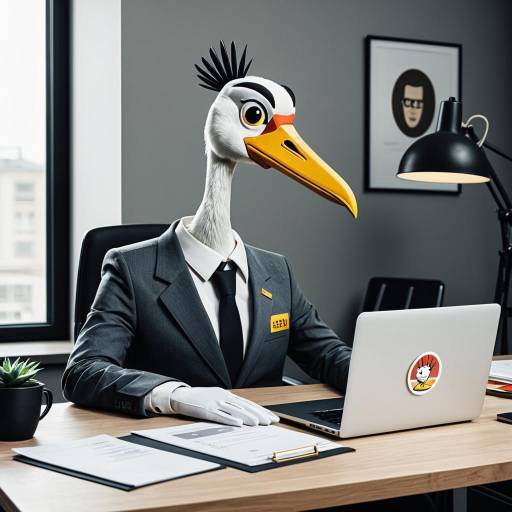 Cartoon Crane at Office Desk
