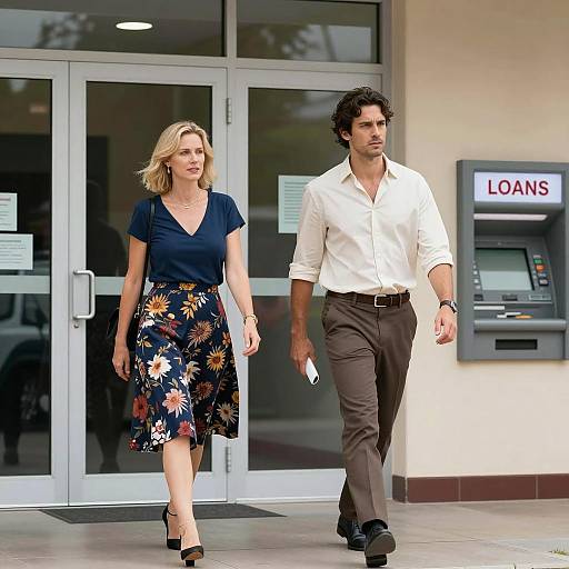 Couple Walking by Glass Doors