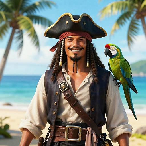 Adventurous Pirate with Talking Parrot