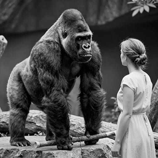 Dramatic Gorilla and Woman in Shadow