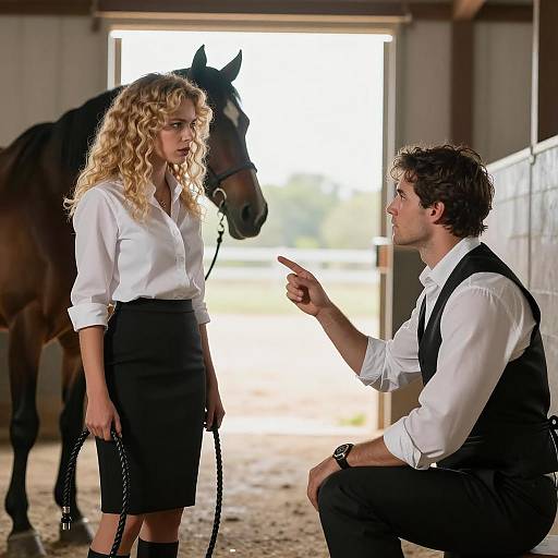 Serious Conversation in Horse Barn