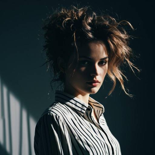 Fashion Model with Messy Hair and Striped Blouse