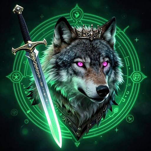 Mystical Wolf with Glowing Sword