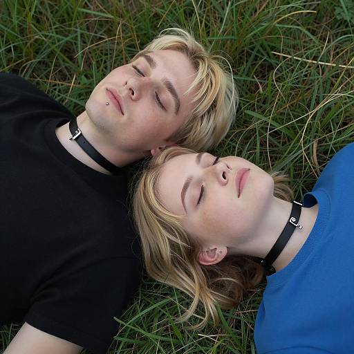 Two People Relaxing on Grass