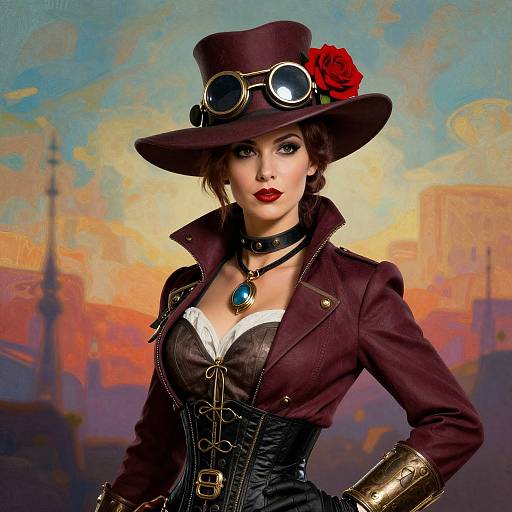 Steampunk Woman in Maroon Jacket
