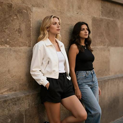 Casual Moments: Women by Stone Wall