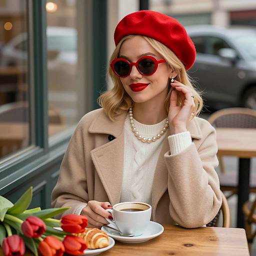 Stylish Woman Enjoying Coffee Outdoors