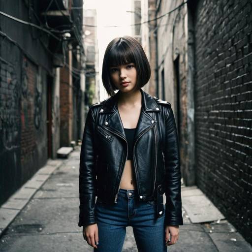 Young woman with Bob Cut in leather jacket