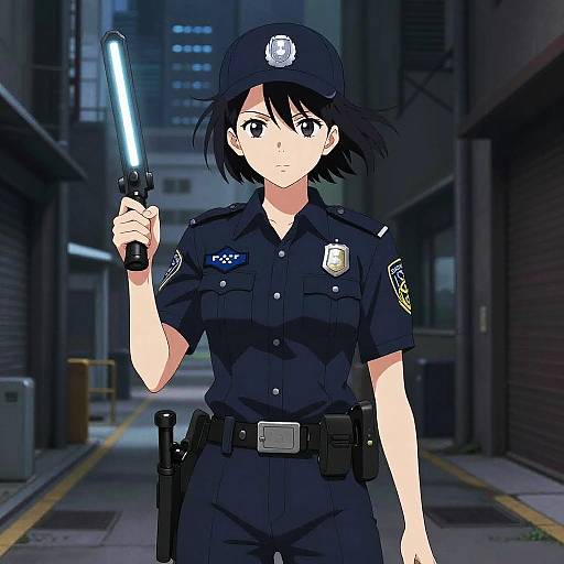 Confident Anime Police Girl in Alley