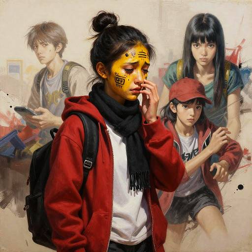 Crying Yellow-Skinned Girl in Hoodie
