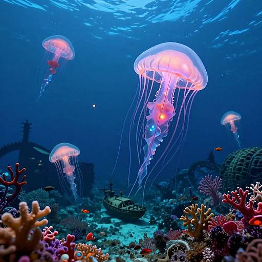 Surreal Underwater Realm with Jellyfish
