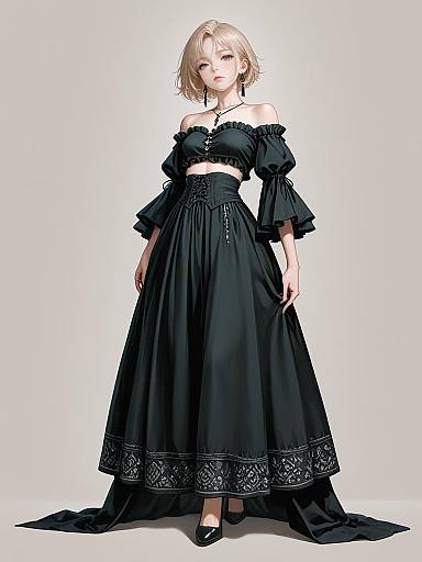 Elegant Woman in Black Boho Chic Dress