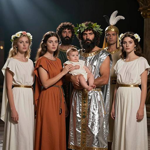 Ancient Greek Gathering with Unique Characters