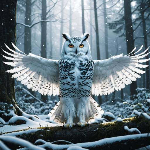Anthropomorphic Snowy Owl Mage in Enchanted Forest Anthropomorphic Snowy Owl Mage in Enchanted Forest