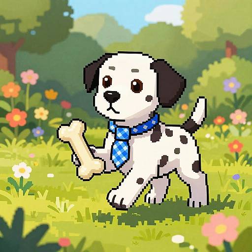 Pixel Art Dalmatian Puppy Playing