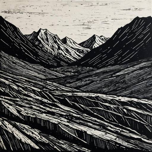 Mountain Range Linocut Art Print