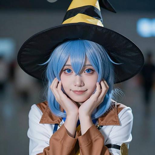 Blue-Haired Cosplayer in Witch Hat
