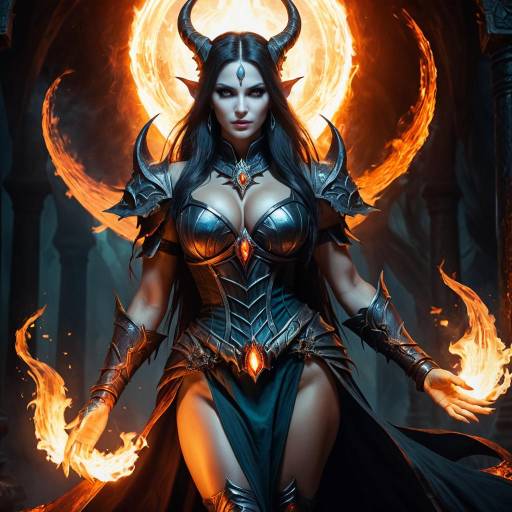 Dark Sorceress with Fiery Magic