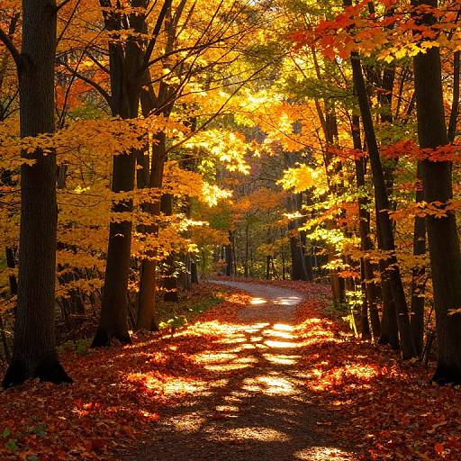 Autumnal Forest Path with Glowing Orbs