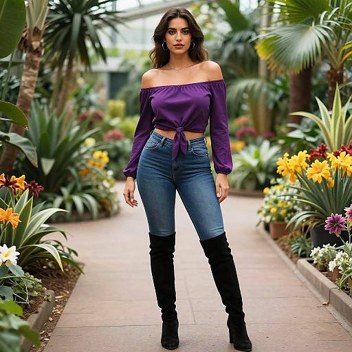 Chic Woman in Indoor Botanical Garden
