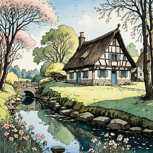 Charming Dutch Tavern in Spring Landscape