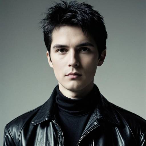 Serious Young Man in Black Leather Jacket