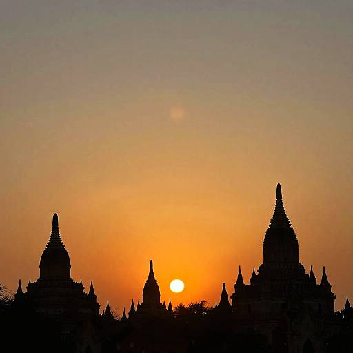Sunset Silhouette Over Jagged Pagodas