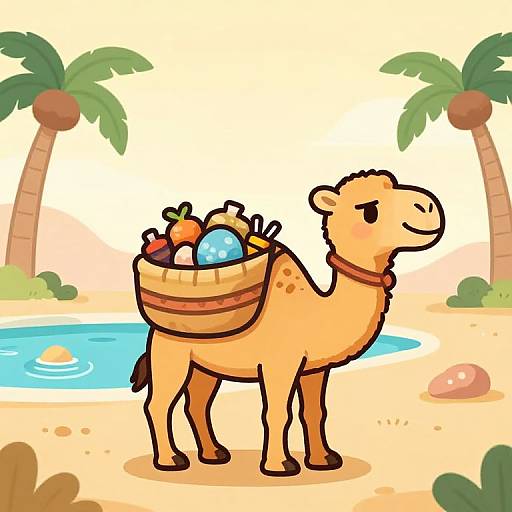 Cute Cartoon Camel in Oasis