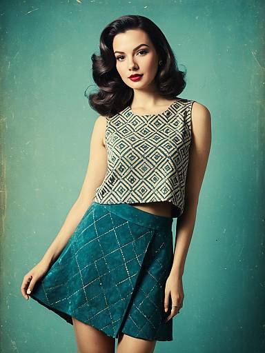 Stylish Woman in Geometric Pattern Skirt and Sleeveless Top