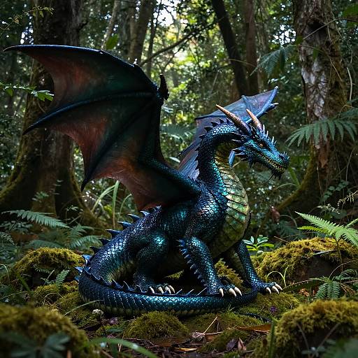 Majestic Midnight Teal Dragon