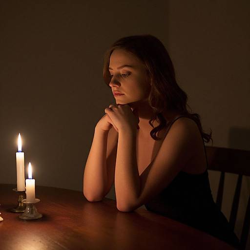 Serene Woman in Candlelit Reflection